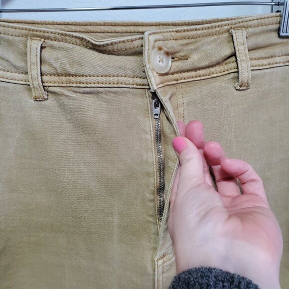 OAT NYC High-Rise Wide Leg 27" Jeans Raw Hem Stretch Neutral Gold Tan Women's 28 - Picture 3 of 16